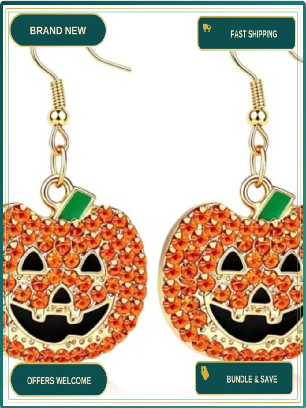 Rhinestone Pumpkin Dangle Earrings Halloween Jewelry Women